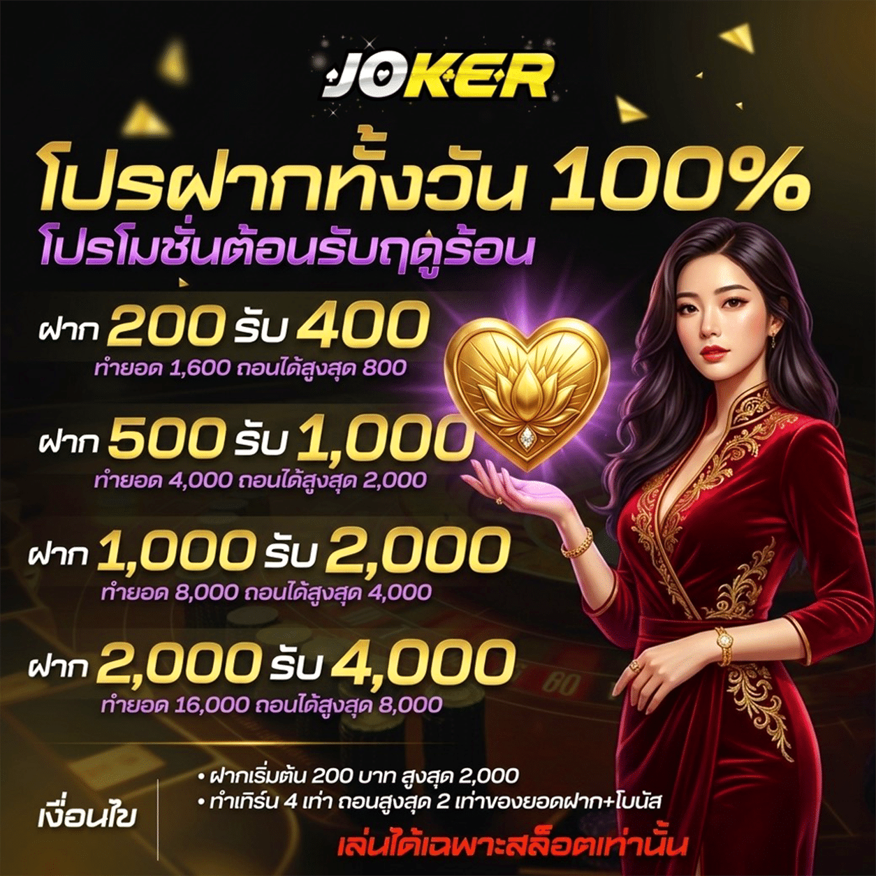 โปรโมชั่น joker123 โบนัส100 ฝาก 200 รับ 400 บาท